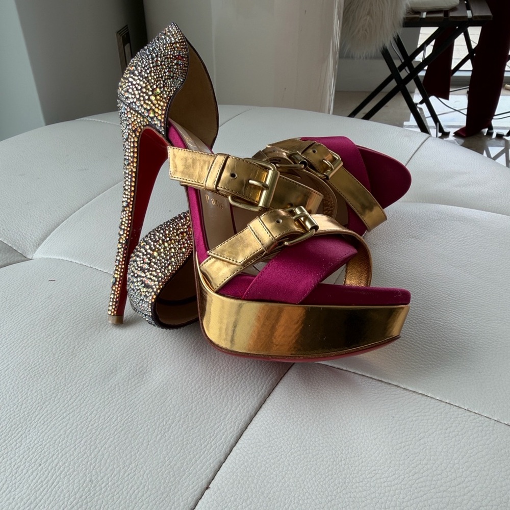 CHRISTIAN LOUBOUTIN Ambertina Specchio 150 STRASS Crystal Platform Heel 37.5